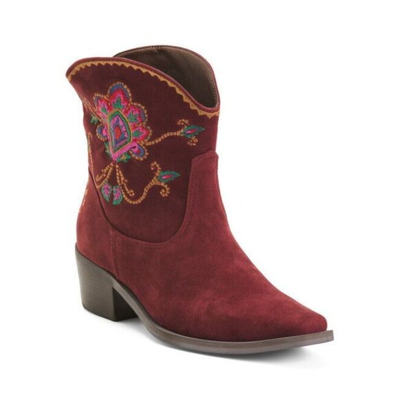 Farm Rio Marsala Short Cowboy Boot - Boho Embroidered Western Leather US 8.5 New - Picture 3 of 4